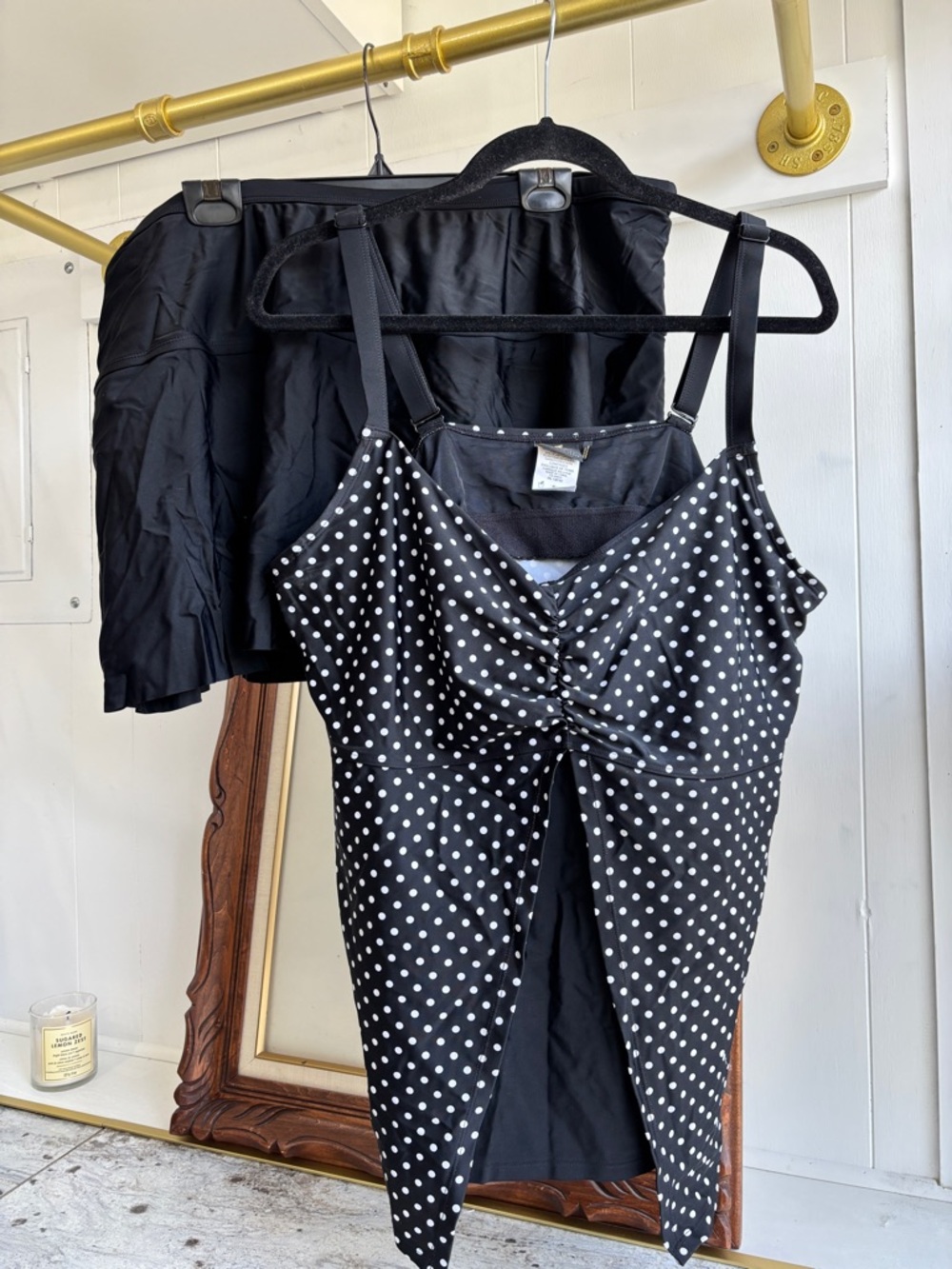 2x Top 3x Bottom Retro Polka Dot Plus Size Tankini Black Swimsuit Bathing Suit